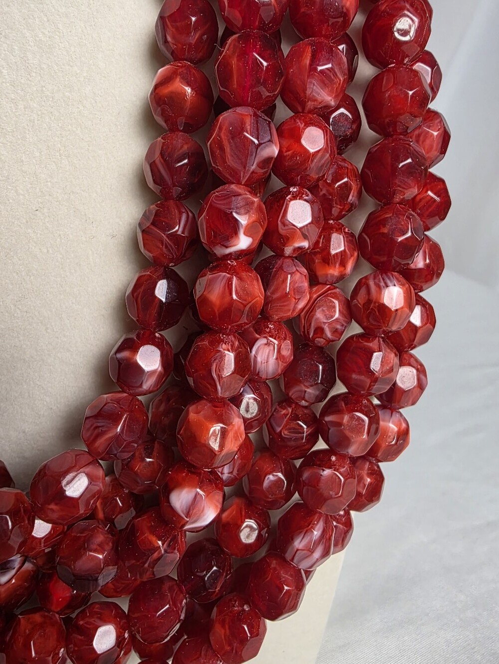 Burgundy 7 Strand Faceted Bead Statement Necklace Magnetic Closure - Picture 2 of 7